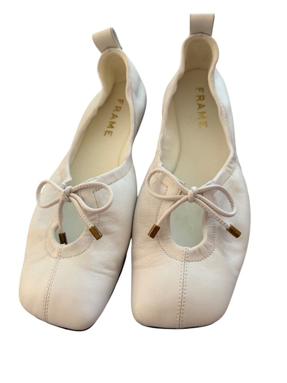 FRAME Womens Le Square Ballet Flat Size 39.5 White Leather Seam Details Casual